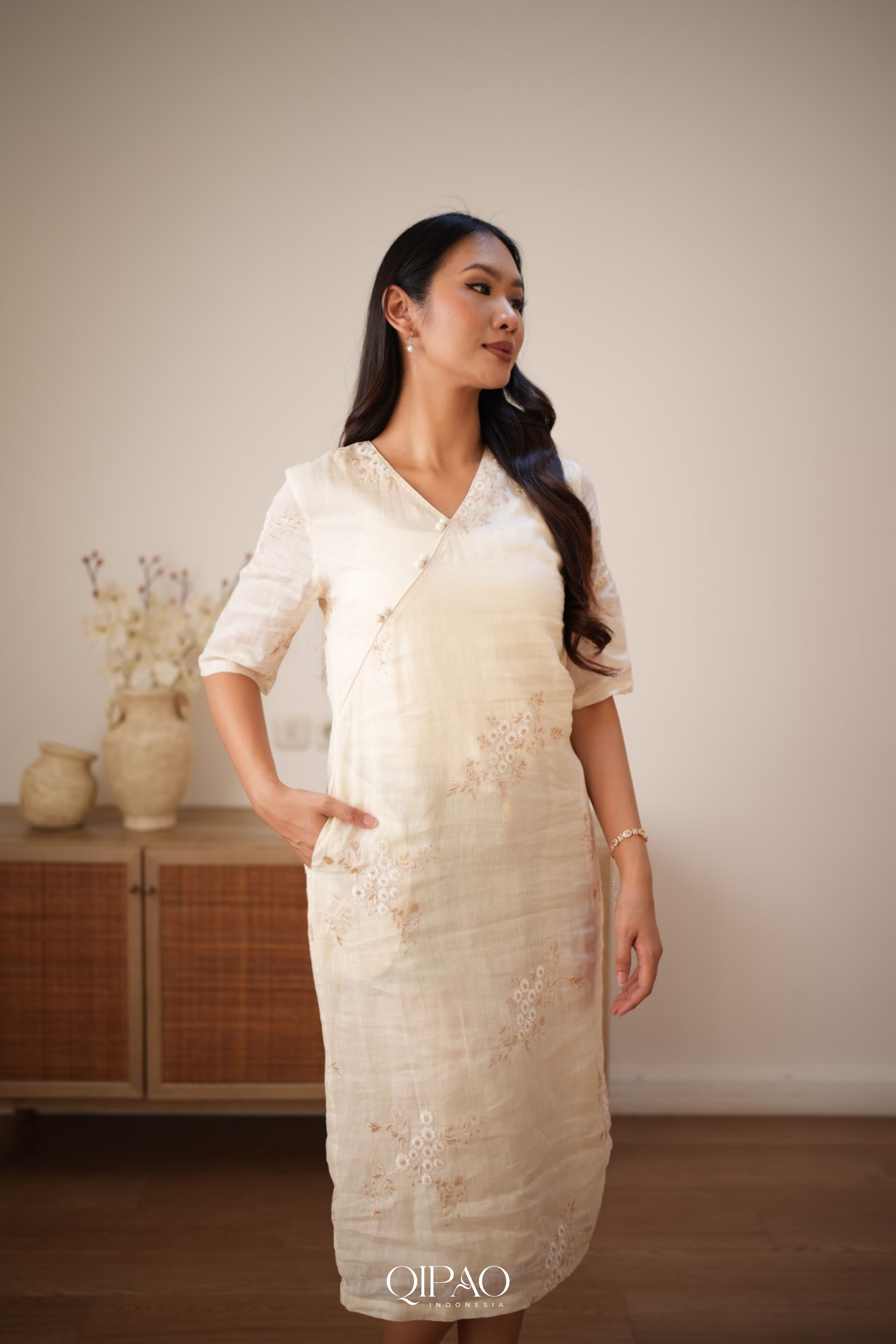 Kalina Cream Qipao Dress - 2