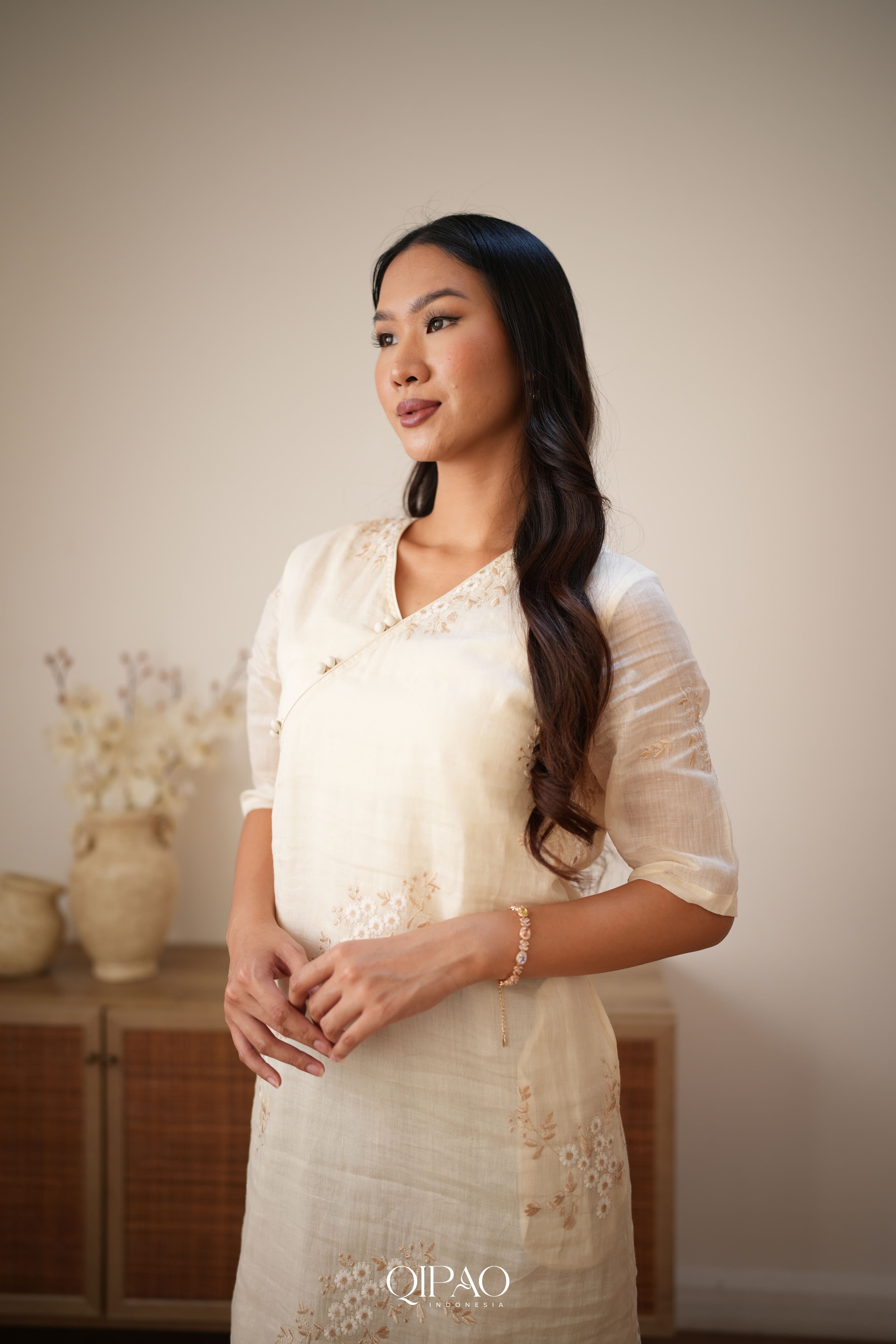 Kalina Cream Qipao Dress - 3