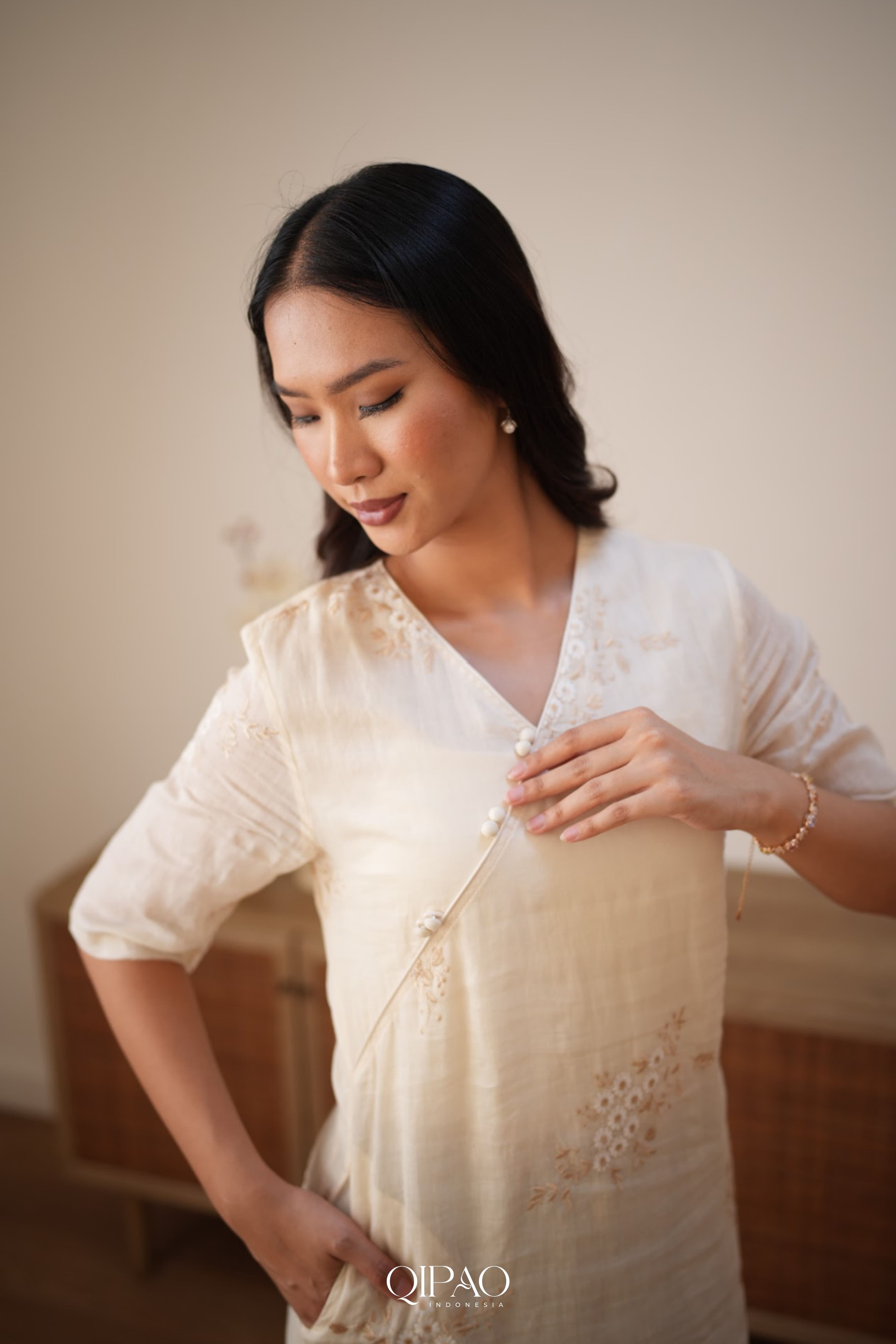 Kalina Cream Qipao Dress - 5