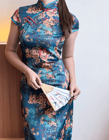 Classic Teal Floral Dress - Image 3