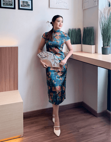 Classic Teal Floral Dress - Image 2