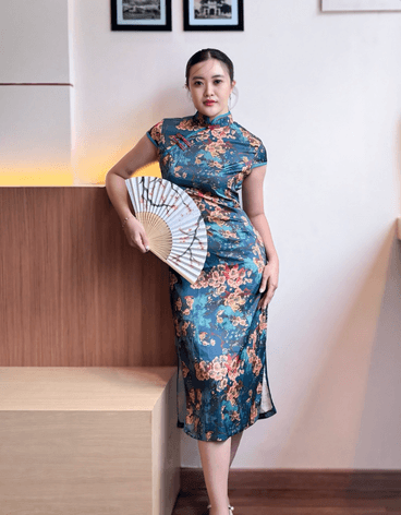 Classic Teal Floral Dress - Image 1