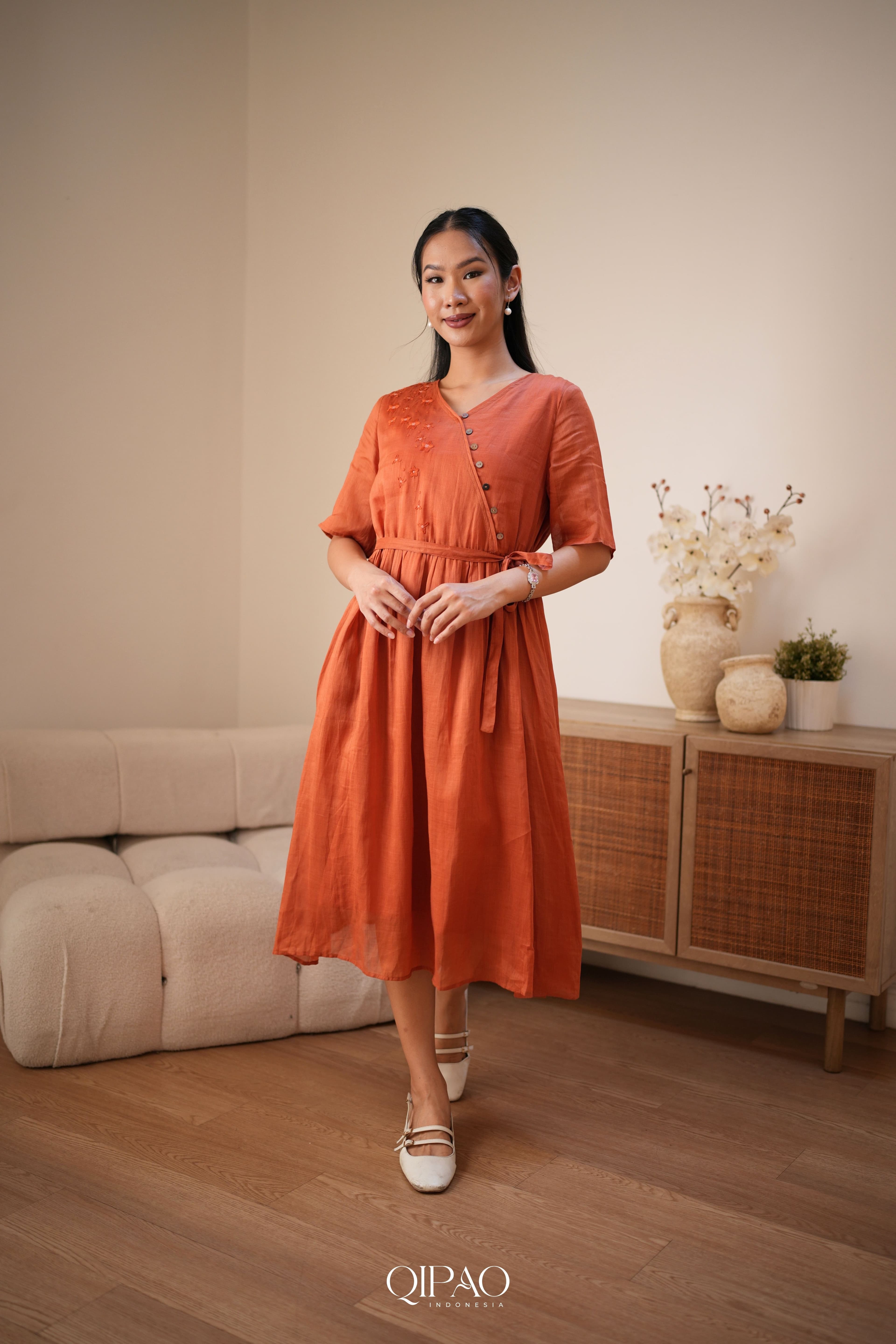 Meilin Scarlet Red Embroidered Dress - 1