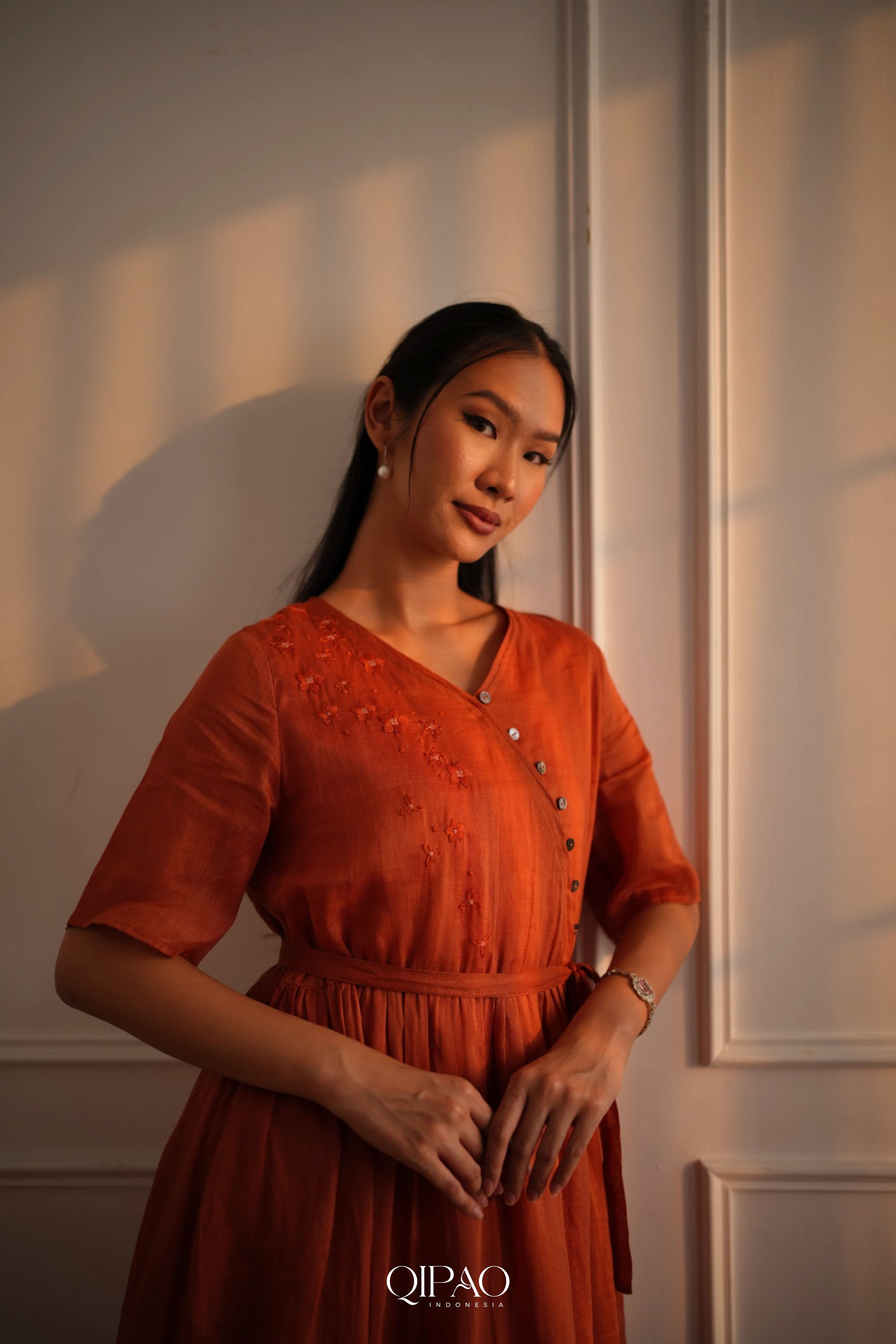 Meilin Scarlet Red Embroidered Dress - 4