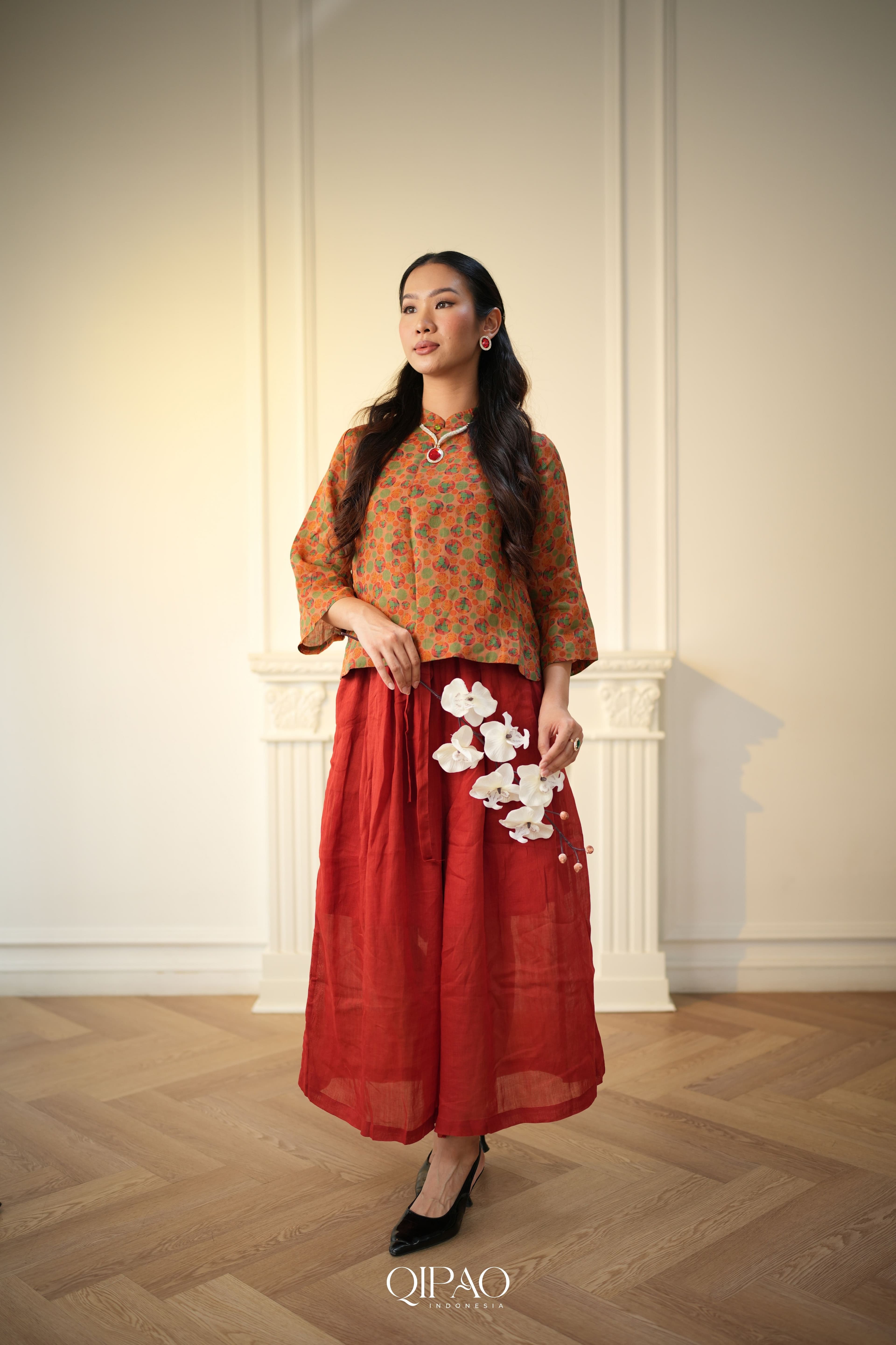 Aruna Printed Qipao Blouse - 1