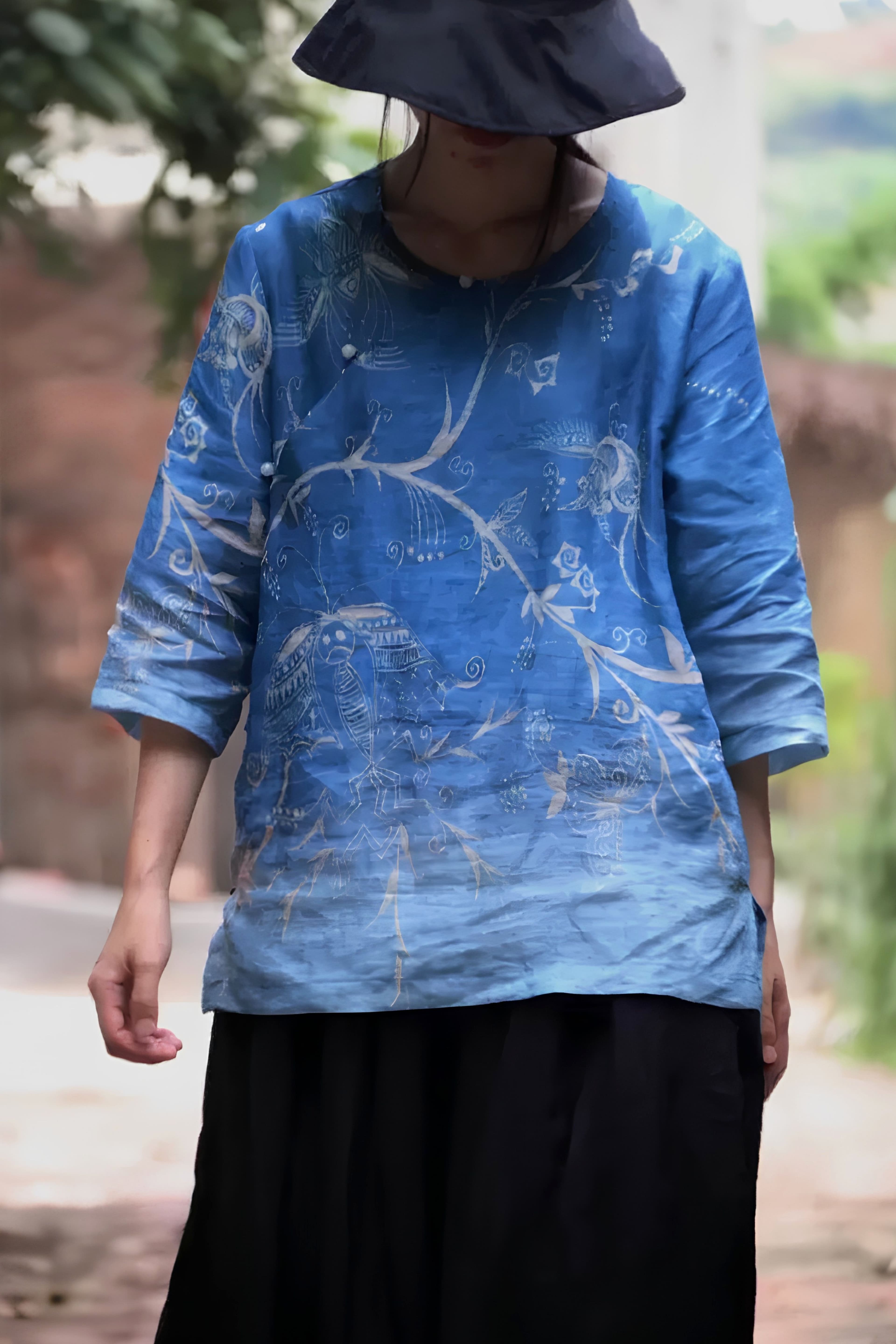 Azure Blue Qipao Blouse - 2