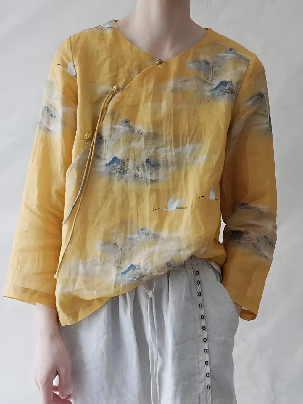 Celine Yellow Ramie Qipao Blouse - 1
