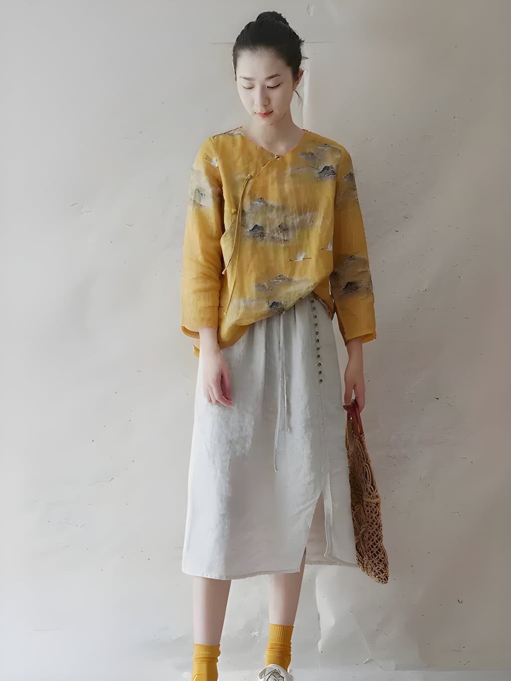 Celine Yellow Ramie Qipao Blouse - 2