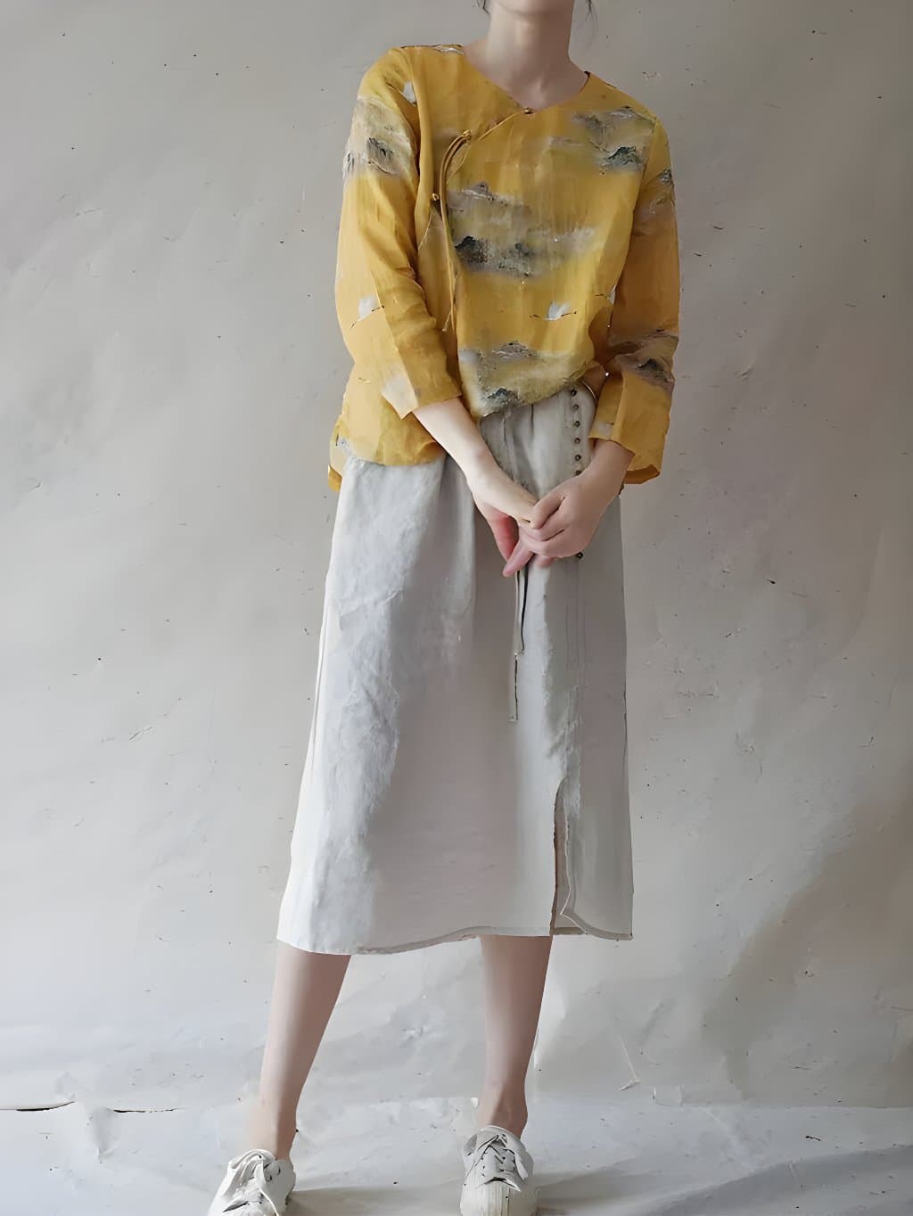 Celine Yellow Ramie Qipao Blouse - 4