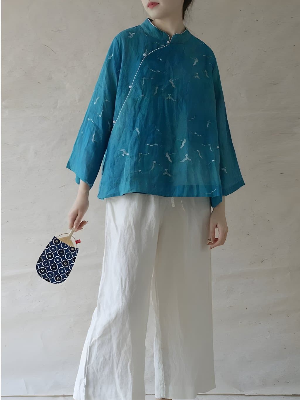 Dragon Blue Ramie Blouse - 4