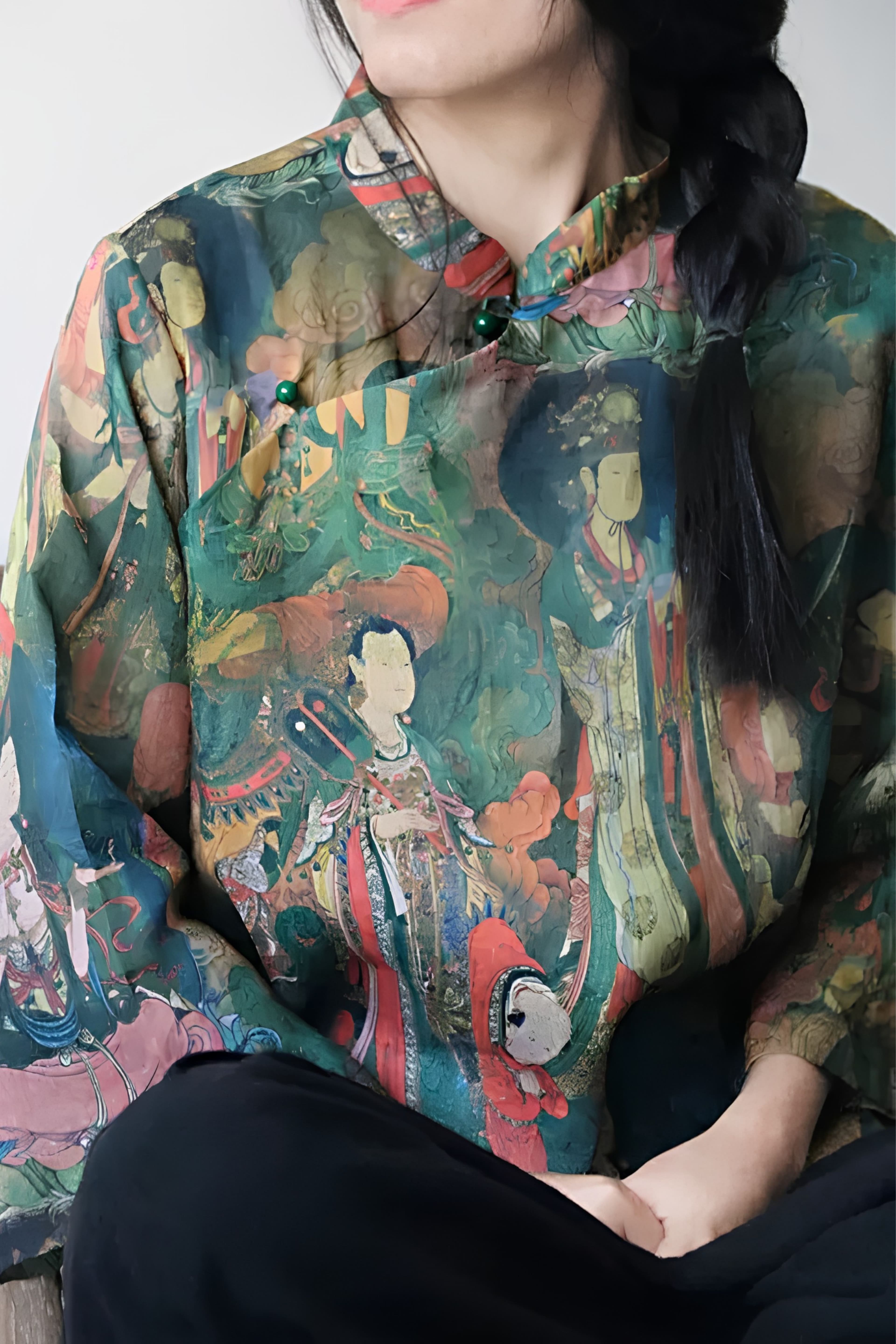 Moss Green Qipao Blouse - 2